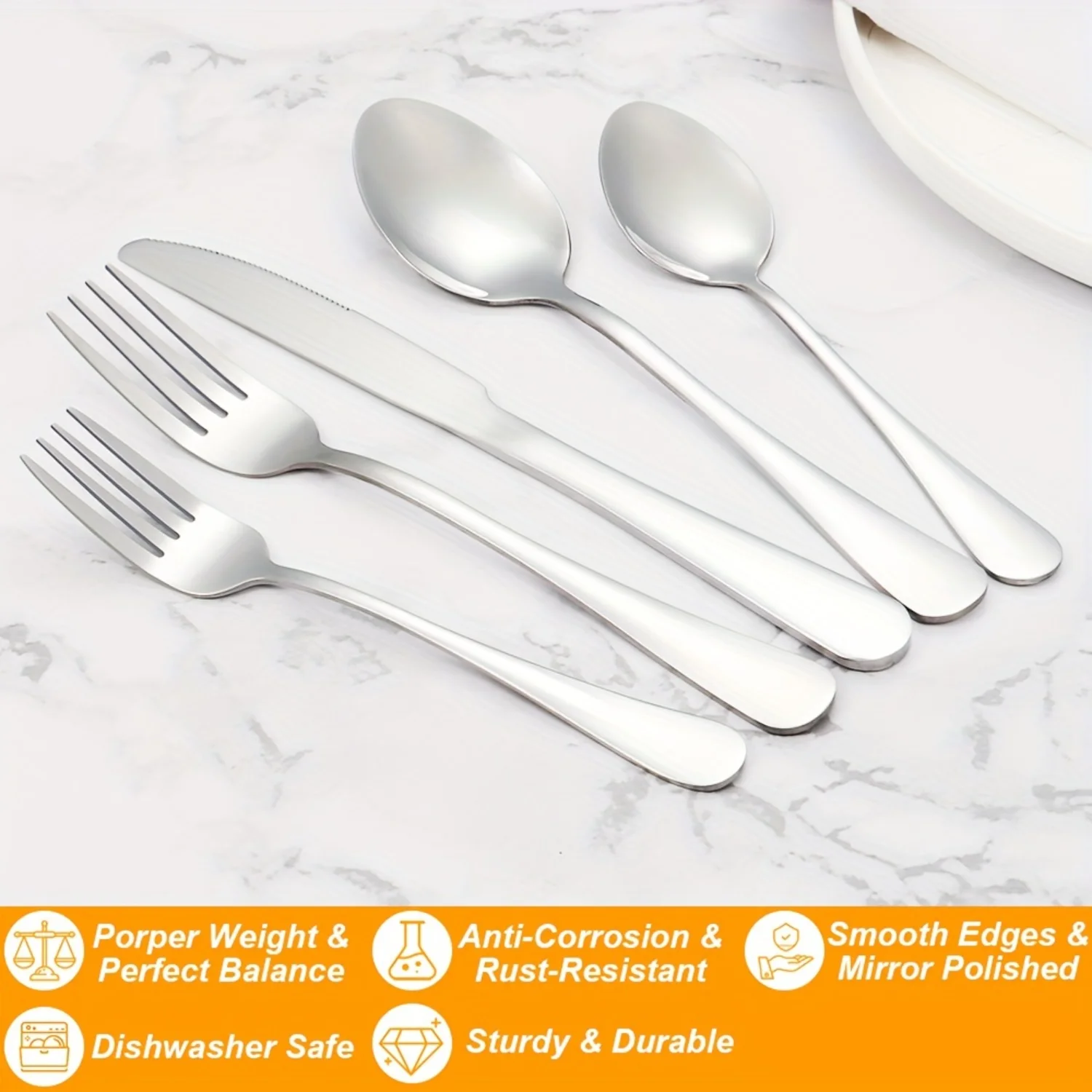 Pcs Food Grade Stainless Steel Flatware Set Include Fork//Spoon, Mirror Polished Eating Utensils Sets, Reusable Silverwear Cutle