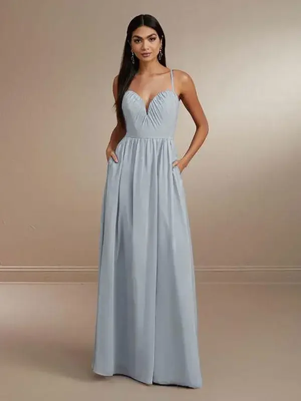 

Customized Casual Chiffon Draped Pleat A-line Sweetheart Long Dresses Bespoke Occasion Dresses Exquisite High quality Matching