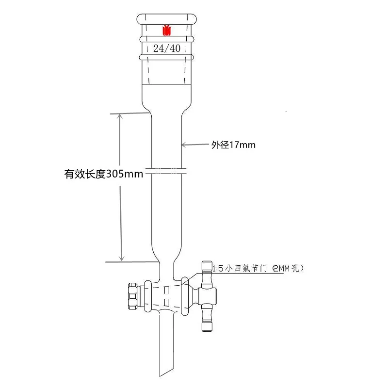 SYNTHWARE Flash chromatography column, No sand plate, Enhanced joint 24/40, 2mm PTFE valve aperture, Borosilicate glass, C184