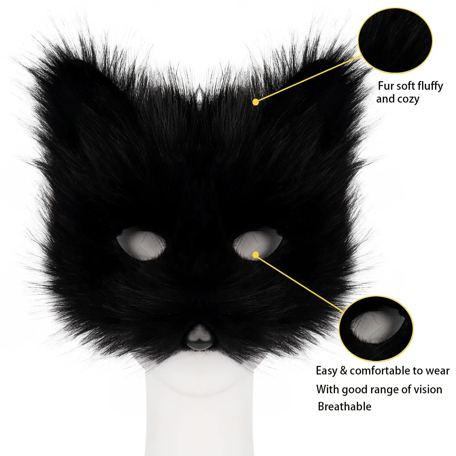 Girls Women Faux Fur Fox Tail Cat Wolf Cosplay Costume Set Plush Mask Fluffy Paw Gloves Halloween Christmas Party