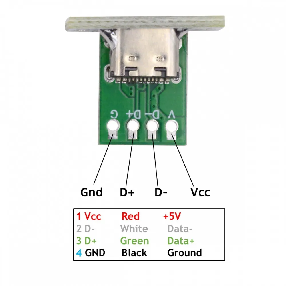 5Pcs USB Type C Socket 4 Pin With Fixing Plate Mount Type-C USB Jack Connector DIY Charging Port 4P Type C Female USB Connectors