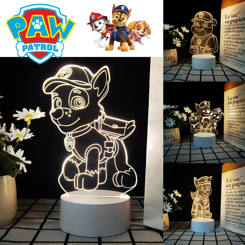 Paw Patrol 3D Acrylic Led Lamp Cartoon Home Children Bedroom Bedside Night Light Desktop Decoration Kids Birthday Party Supplies