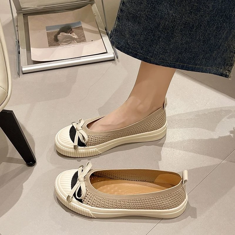 

Women Knit Espadrilles Loafers Bowknot Breathable Slip On Soft Sole Casual Work Driving Flats