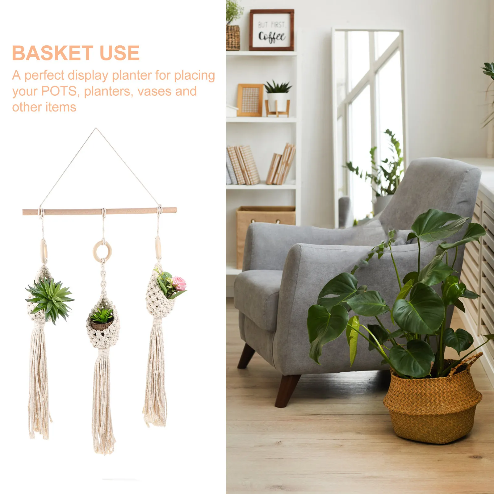 Hanging Plant Basket Net Bag Flower Pot Holder Indoor Outdoor Wall Decor Home Garden Display