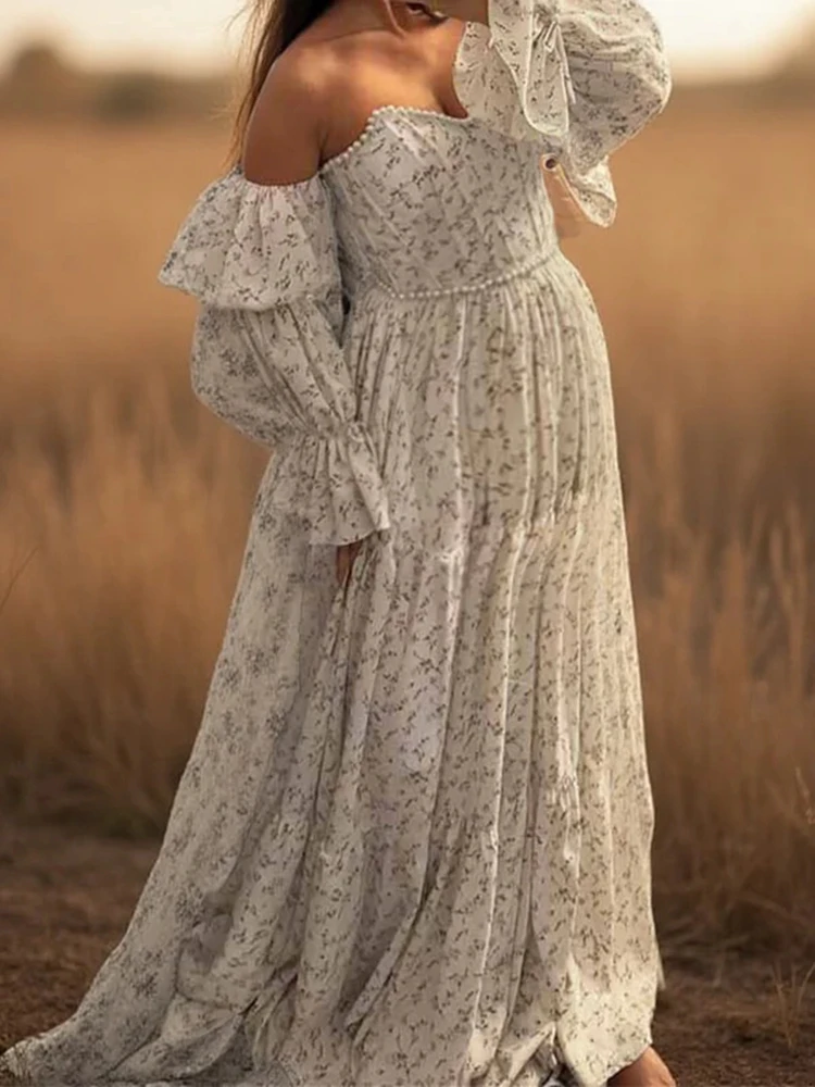 boho-floral-maternity-dress-off-shoulder-long-sleeve-pregnancy-gown-photoshoot-baby-shower-elegant-maternity-photography-dress