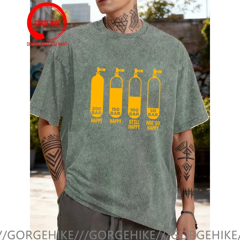 Vintage Washed Cotton T-Shirt Funny Designer Dive Diving Diver 200 Bar T Shirt Men Fashion Trendy Casual Clothing Stylish Tops