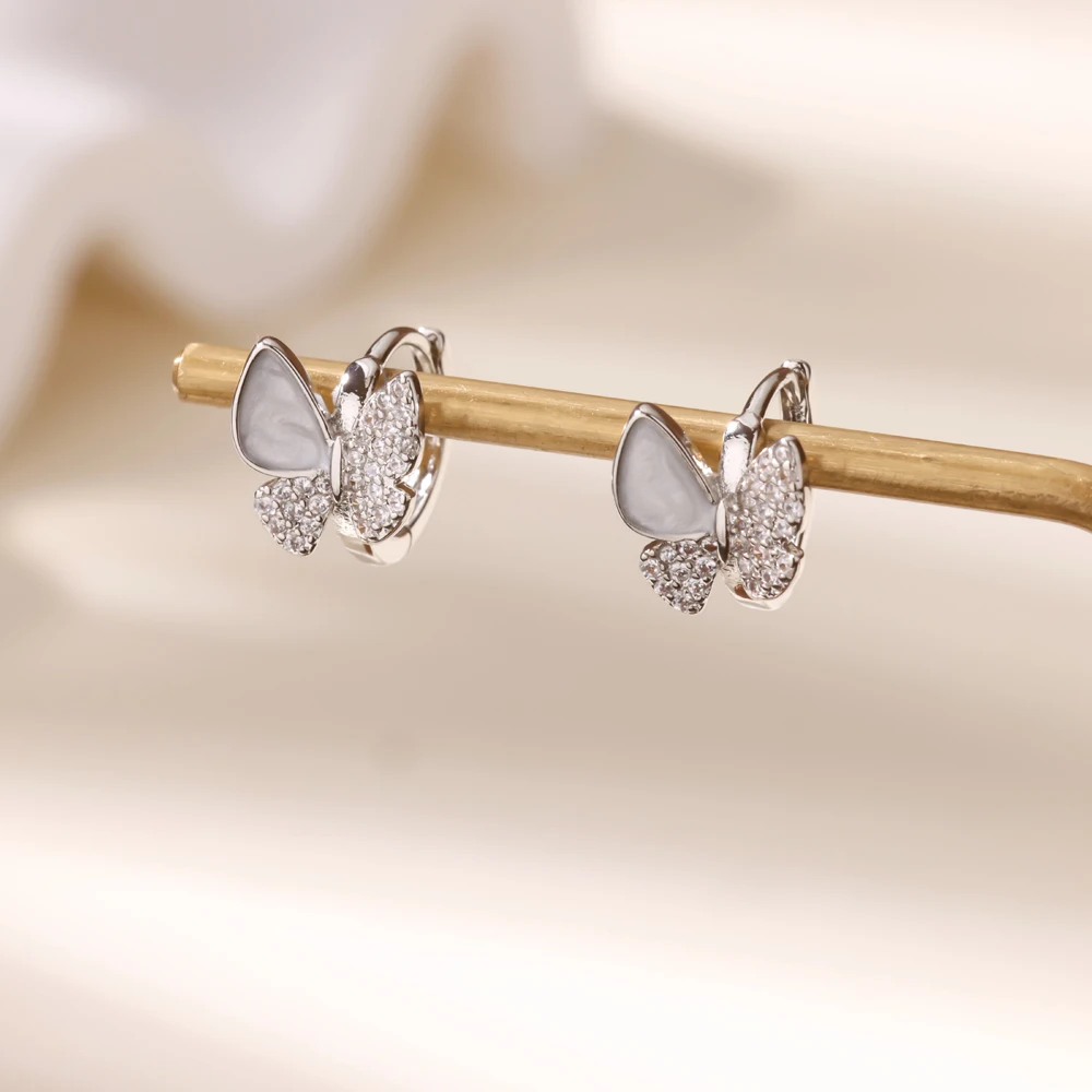 Luxury Butterfly Zircon Earrings for Women Cubic Zirconia Stainless Steel Earrings Trend 2025 New Waterproof Ear Jewelry серьги