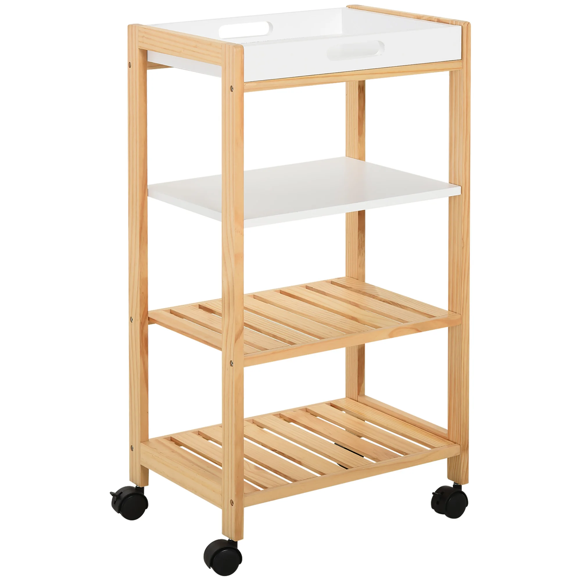 HOMCOM Carrito de Cocina de 4 Niveles con Bandeja Extraíble 40x30x76 cm Blanco