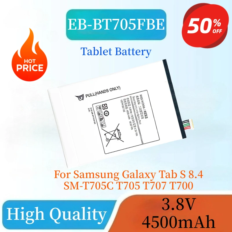 

New High Quality EB-BT705FBE Tablet Battery 3.8V 4900mAh 18.62Wh for Samsung Galaxy Tab S 8.4 SM-T705C T705 T707 T700