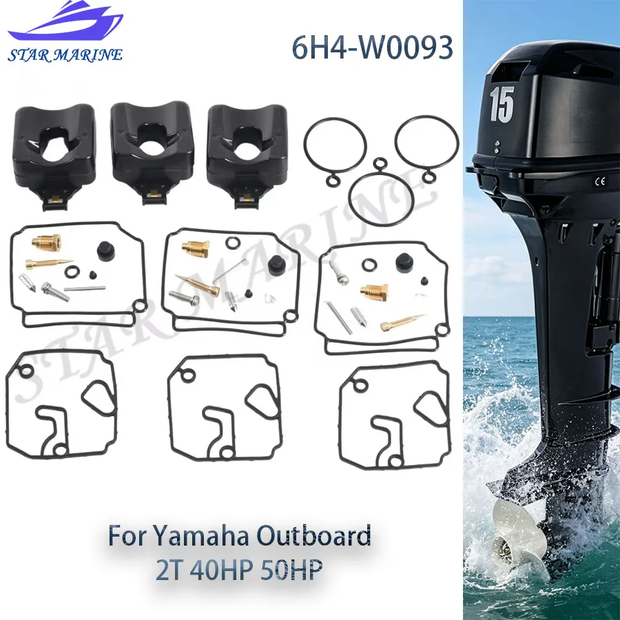 6H4-W0093 3 Sets Carburetor Repair Kit 6H4-W0093-04 For Yamaha Outboard 2T 40HP 50HP 6H4-W0093-02 6H4-W0093-03 Sierra 18-7767