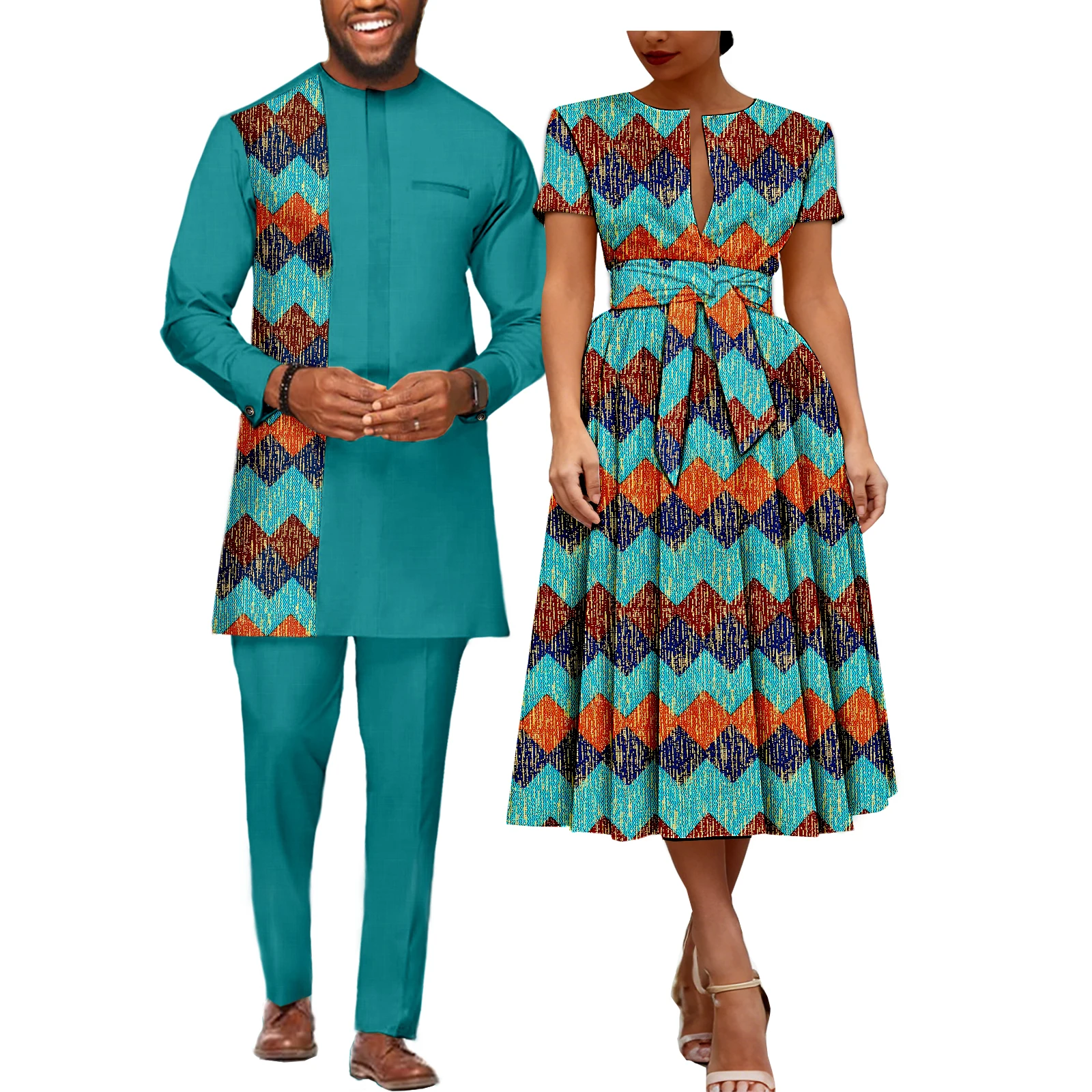 فساتين SEA&ALP الأفريقية للنساء فستان أنقرة مطبوع عليه شمع متطابق مع ملابس Dashiki للرجال ملابس الزوجين الأفريقية لحفلات الزفاف #4