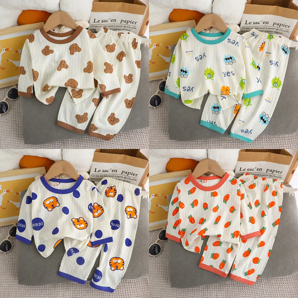 Summer Essential Cotton Long Sleeve Pants Kids Pajama Sets for Baby Comfortable Breathable and Stylish Sleepwear in Warm Nights