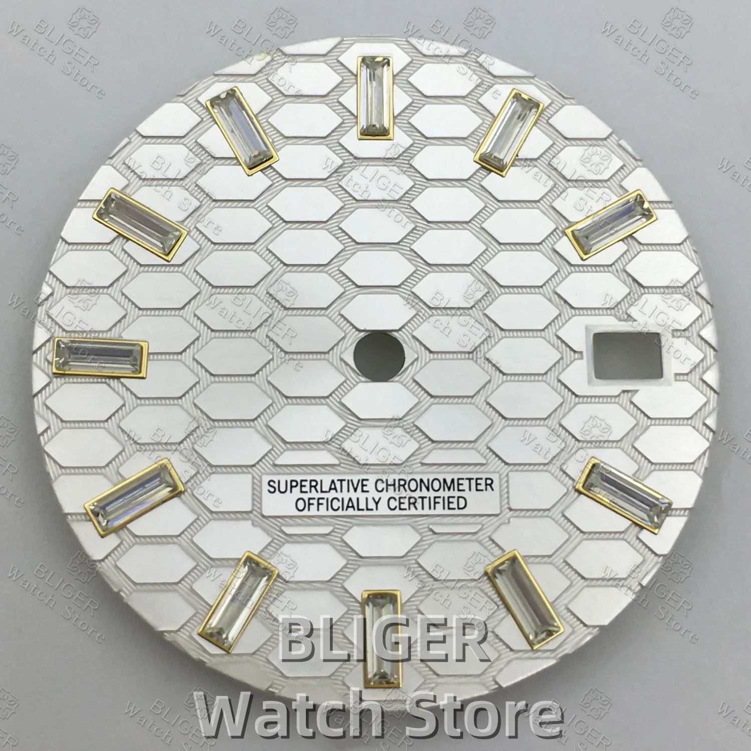 Mostrador de relógio com textura de favo de mel, 29mm, preto, prata, ouro rosa, índice de diamante, ajuste do movimento nh35 nh36