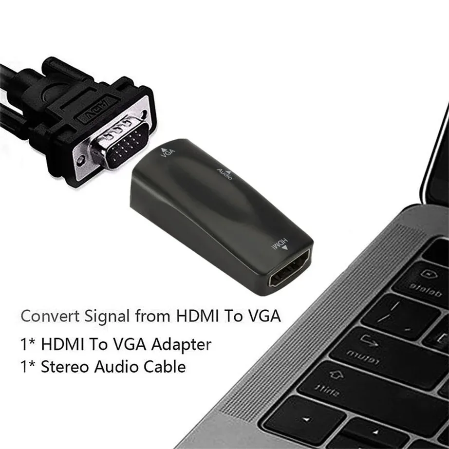 YIGETOHDE Mini HDMI Female to VGA Female Adapter 1080P FHD Audio Video HD2VGA Converter For PC Laptop HDTV Computer Projector