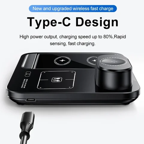 Wireless Charger for iPhone 17 16 15 14 13 12 11 X 8, 3 in 1 Charging Station for Apple Watch 10/9/8/7/6/5/4/3/2/SE/Ultra/Ultra