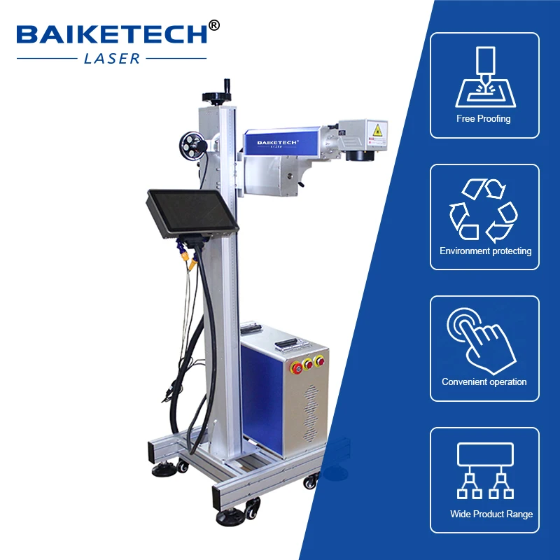 TH-600 30W 50W 60W 70W Mesin Penanda Terbang Laser Serat Raycus untuk Ukiran Logam Baja Tahan Karat Tembaga Aluminium