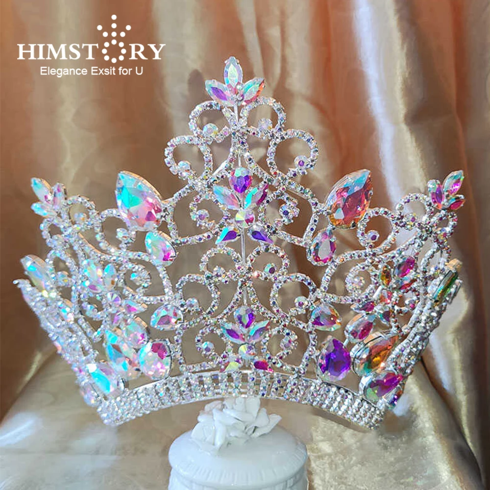 Big European Bride Wedding Crown gorgeous Crystal Large Round Queen Tiaras Miss World Wedding Hair Accessories