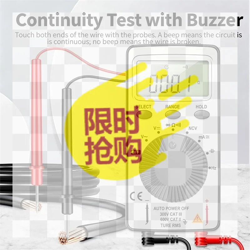 【BA】Mini Digital Multimeter 4000Count T-RMS AC/DC NCV Capacitance Ammeter Voltmeter Tester Multimetro Digital Profesional Test