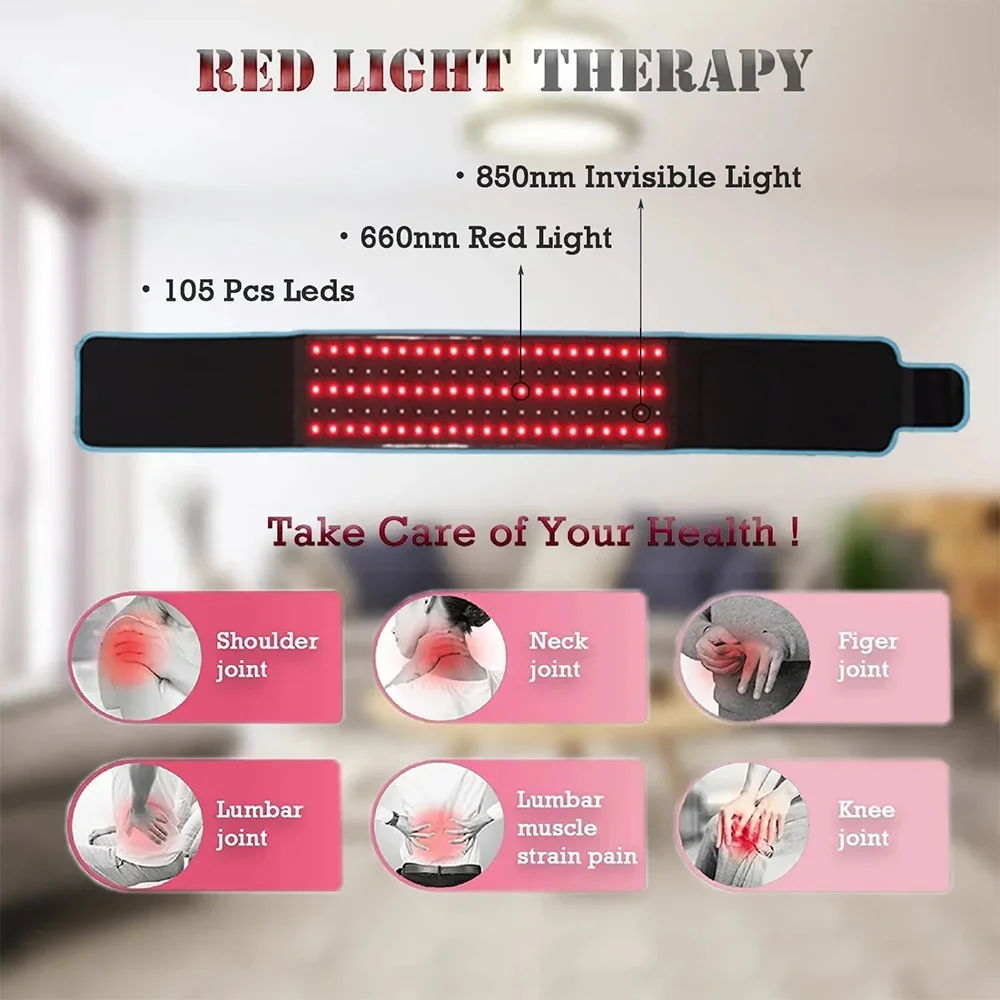 105 Red＆Infrared LED Light Therapy Belt 850nm 660nm Back Pain Relief Wrap Burn Fat Wrap Slimming Device Waist Heat Pad Full Body