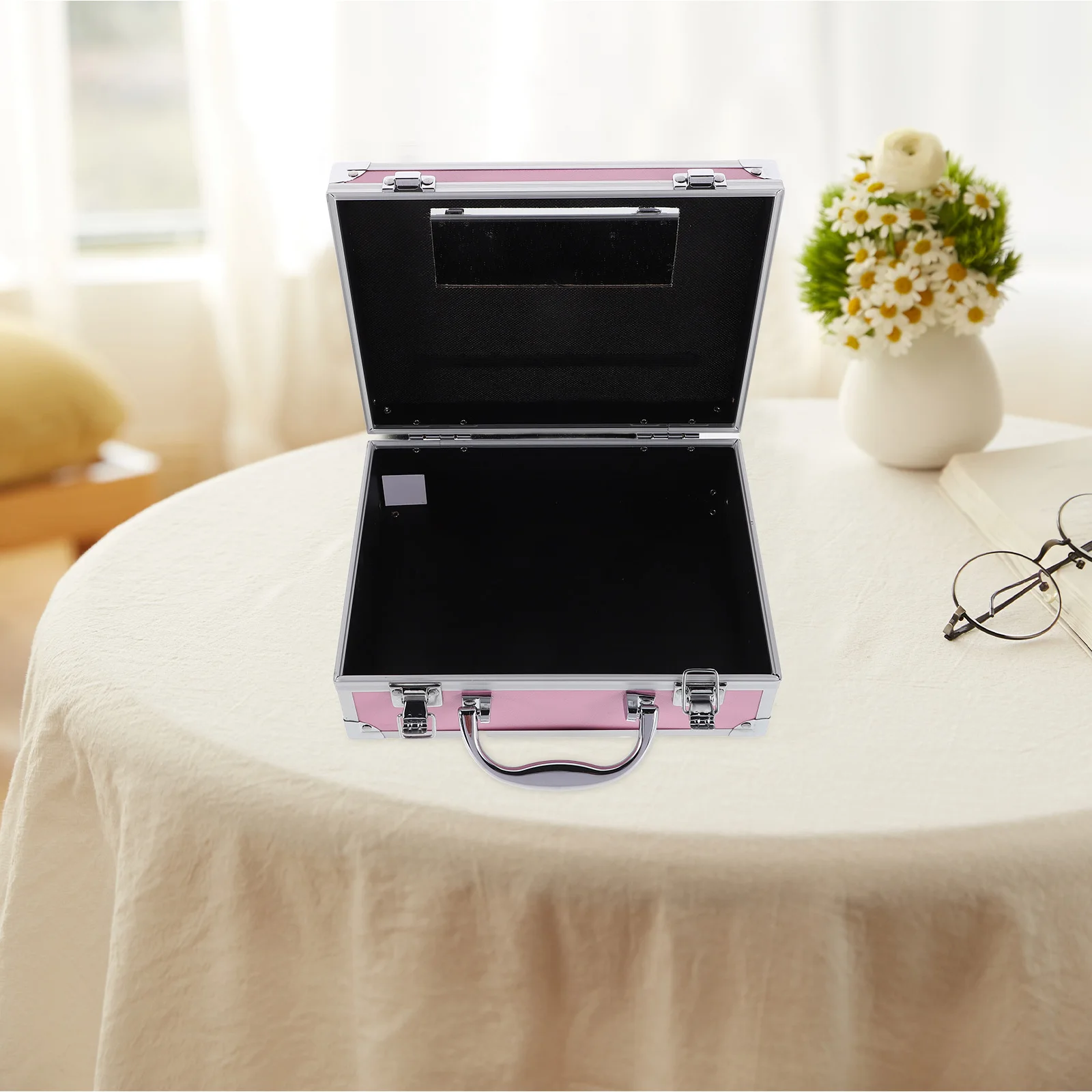 Large Makeup Bag in Metal Case Aluminum Suitcase with Foam Insert Portable Tool Box for Travel Medical or Use