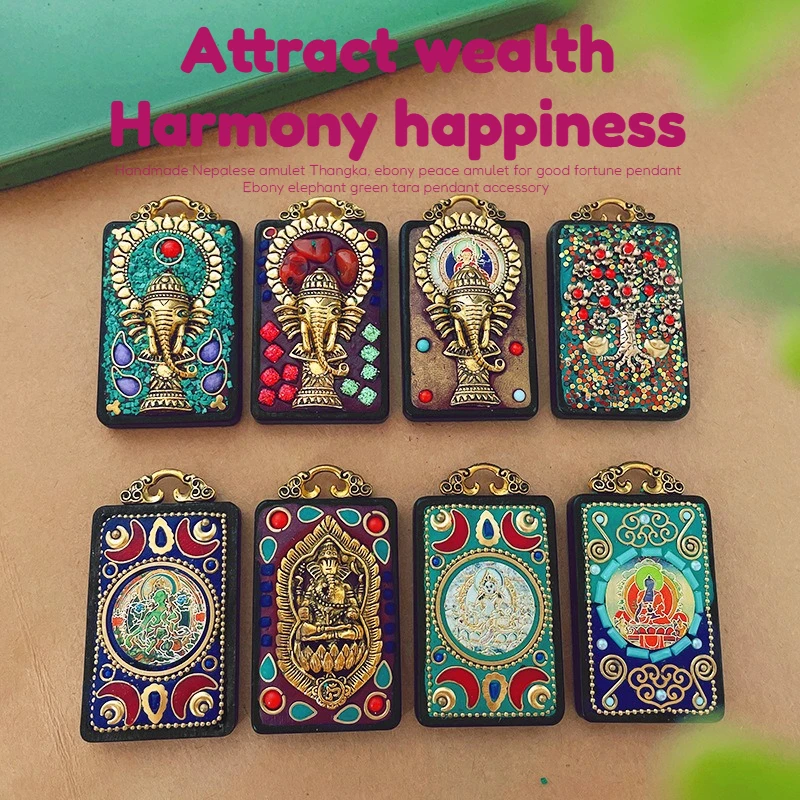 

Ebony Wood Thangka Pendants Tibetan Style Elephant Greenness Mother Men's Women's Talisman Wealth Peace Card Jewelry Accessory