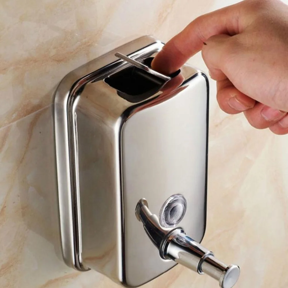 

Wall Mounted Soap Dispenser 500ml Silver Stainless Steel Bathroom Kitchen Shampoo Pump Lotion Dispensers Liquid