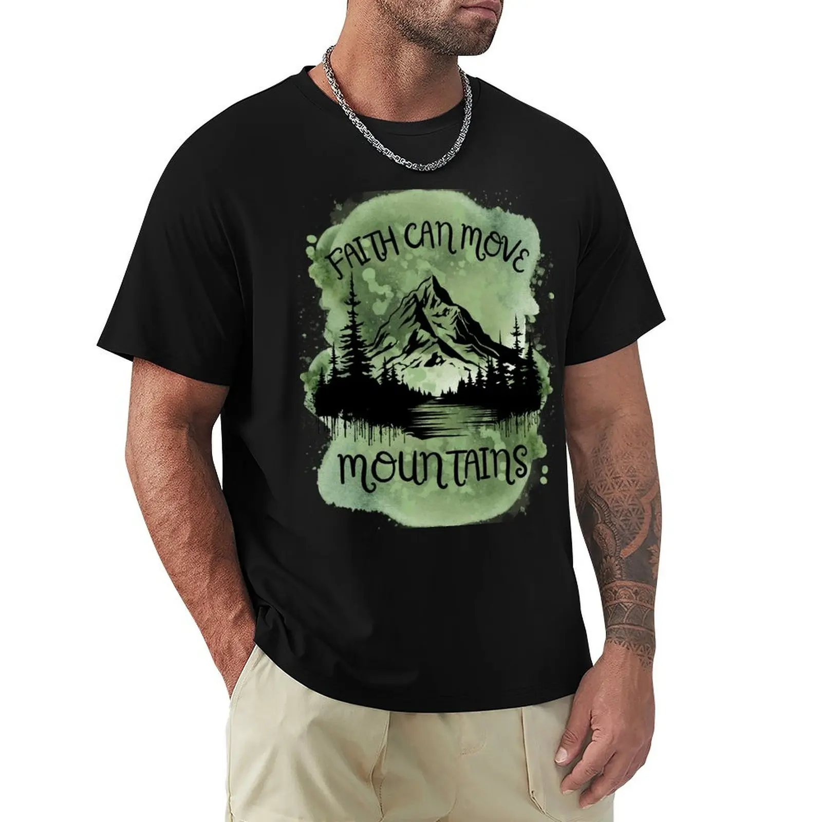 Camiseta Faith Can Move Mountains (verde) Camiseta informal antipilling