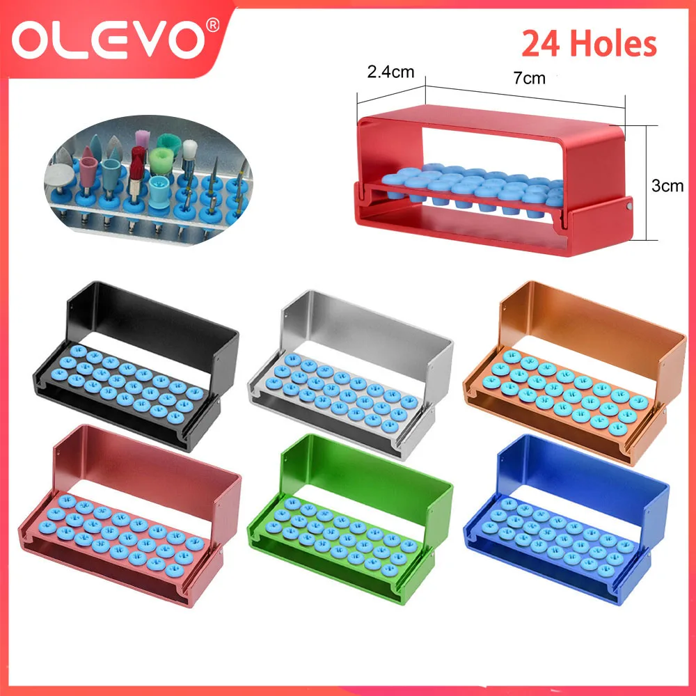 OLEVO Dental Burs Holder 24 Holes Autoclavable Aluminum Drill Block for RA FG Organizer Box High/Low Speed Bur Sterilizer Case