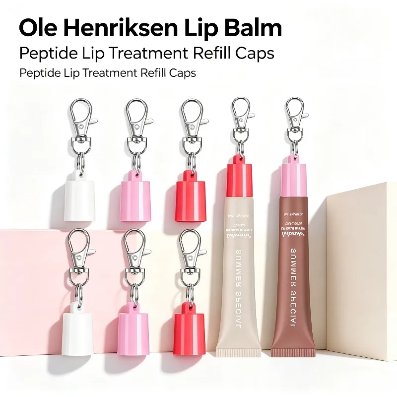 4 PCS Ole Henriksen Peptide Lip Treatment Replacement Cap, Multi Color Lip Balm Tube Lid With Keychain Portable Cover For Ole