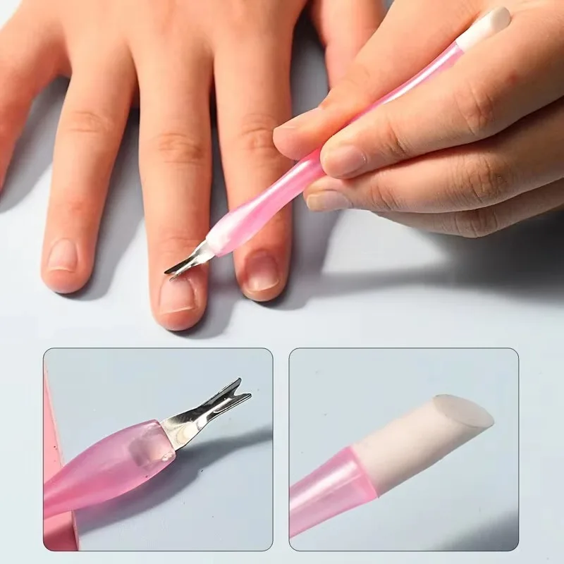 2-Way Stainless Steel Cuticle Pusher & Trimmer, UV Gel Polish Dead Skin Remover, Manicure Pedicure Care Tool