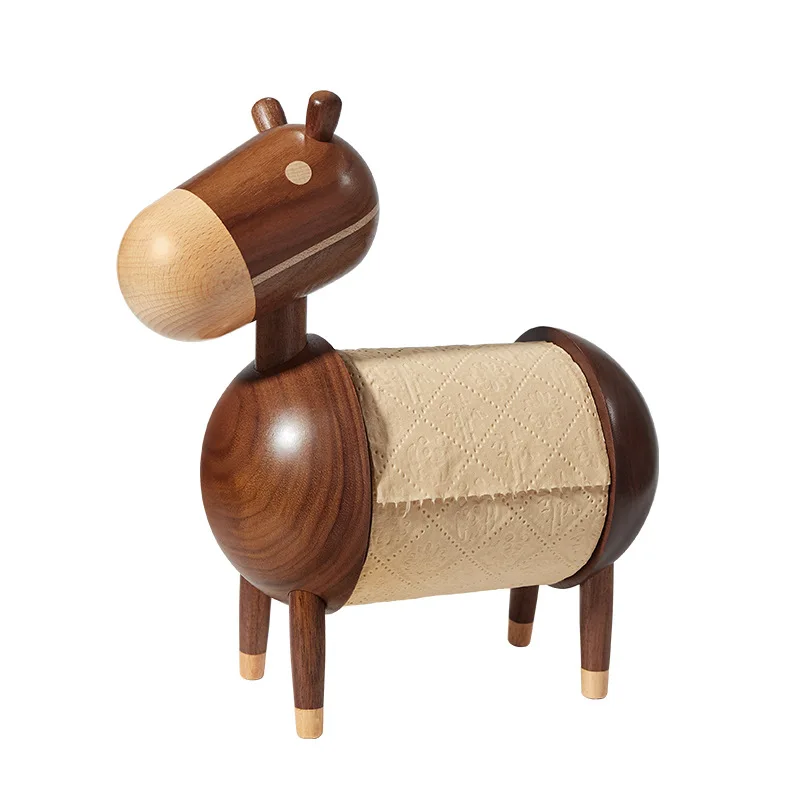 Small Donkey Walnut Tissue Holder  Black Walnut Wooden Toilet Paper Roll Stand Desktop Decor Home Modern Wood Organizer