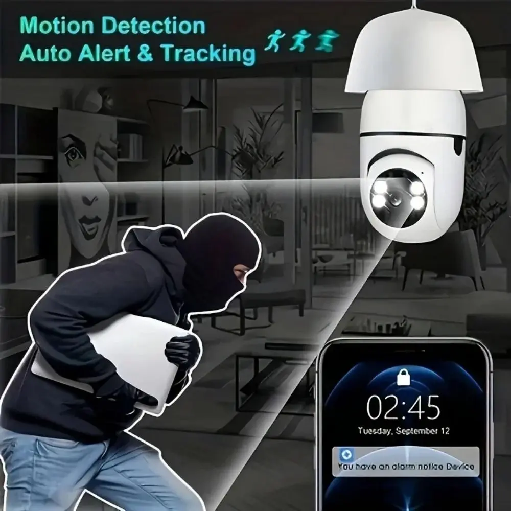 360 Degree Light Bulb Security Camera Full Color Night Vision 5GHz WiFi Surveillance Camera Automatic Human Tracking
