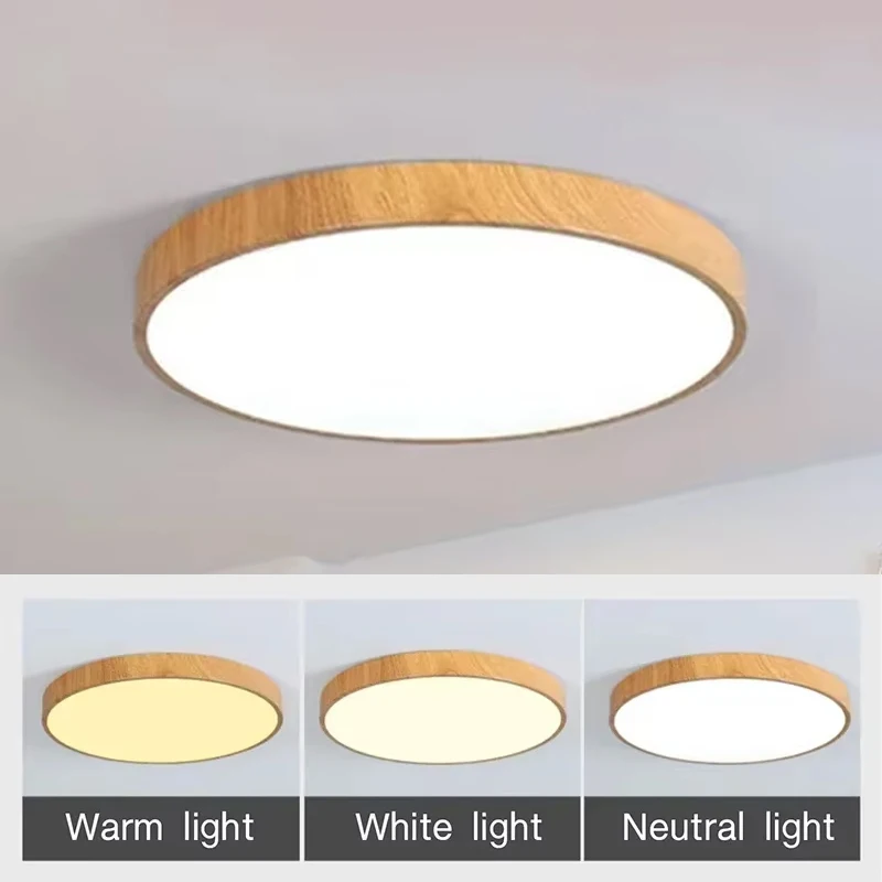 

Nordic Round LED Ceiling Light Wood Tone for Living Room Bedroom Study Corridor Modern Chandelier Indoor Lighting