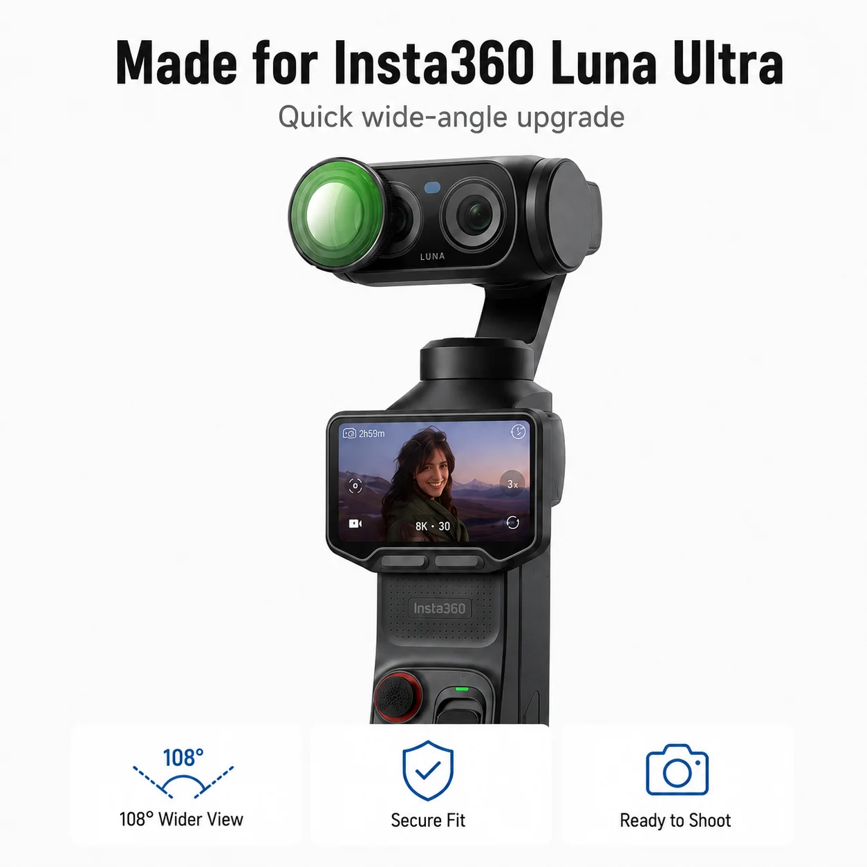 Szerokokątny obiektyw NEEWER FL-L21 0.75x do Insta360 Luna Ultra |   Akcesoria do fotografii magnetycznej HD, obiektyw do kamery sportowej — zdjęcie produktu 3