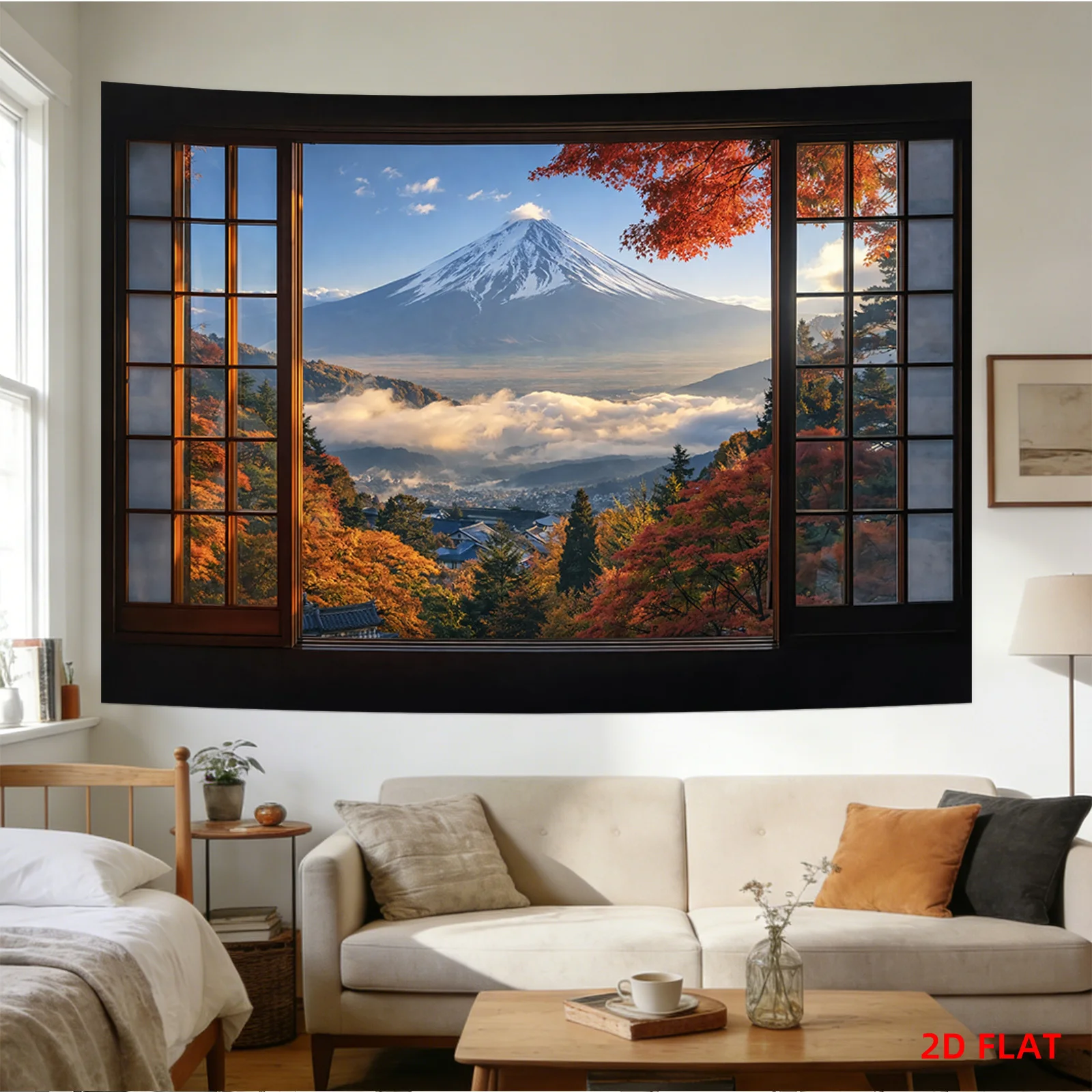 Mount Fuji Tapestry Polyester Wall Hanging Japanese Window Autumn Mountains Living Room aesthetic room decor 180x280cm