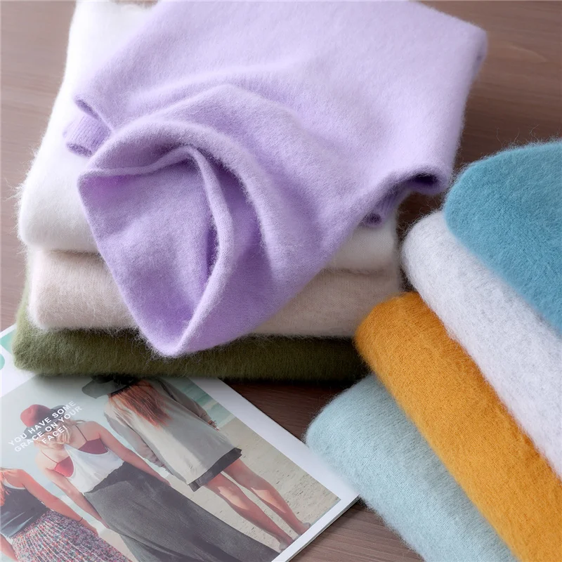 Fall/Winter Mink Cashmere Sweater Women Pile Collar Pullover Joker Top Long Sleeve Solid Cashmere Knit Bottoming Shirt