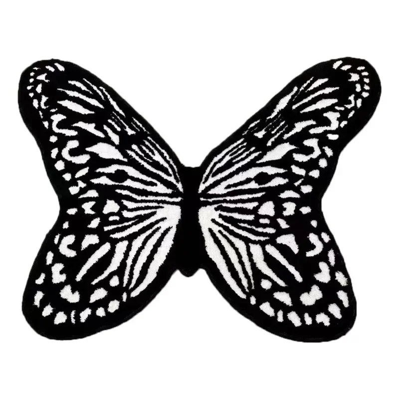 100x120cm Butterfly Rug Black White Plush Floor Mat Bedroom Living Room Bedside Chair Cloakroom Cute Shaped Area Rug Home Decor