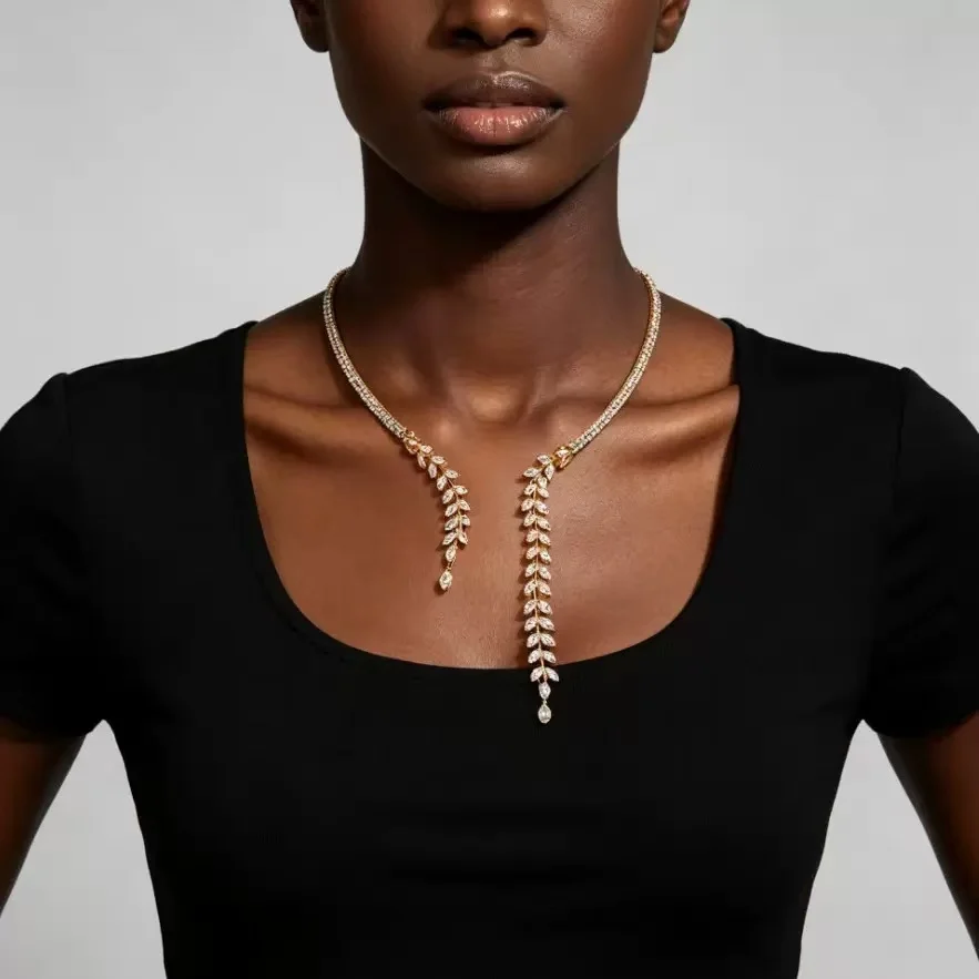 Explosive zircon wheat tassel zircon collar banquet party collar shiny rhinestone collarbone chain Choker