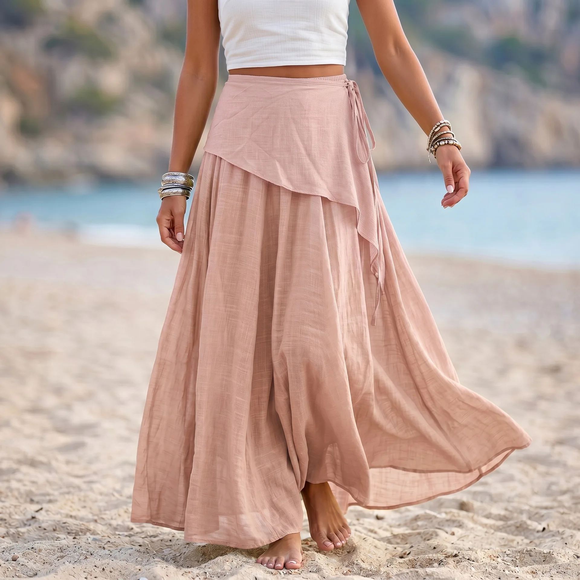 Women's Skirt 2026 New Fashion Spring Summer Beige Fluffy Scarf Midi Skirt For Women Casual Chic Personality Female Skirt