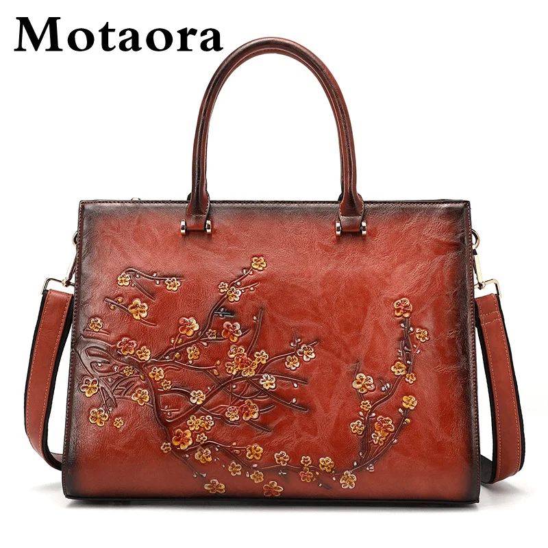 MOTAORA Vintage Embossed Women Shoulder Bag Leather Top-handle Bags Ladies Large Capacity Messenger Bags Floral Female Tote Bag