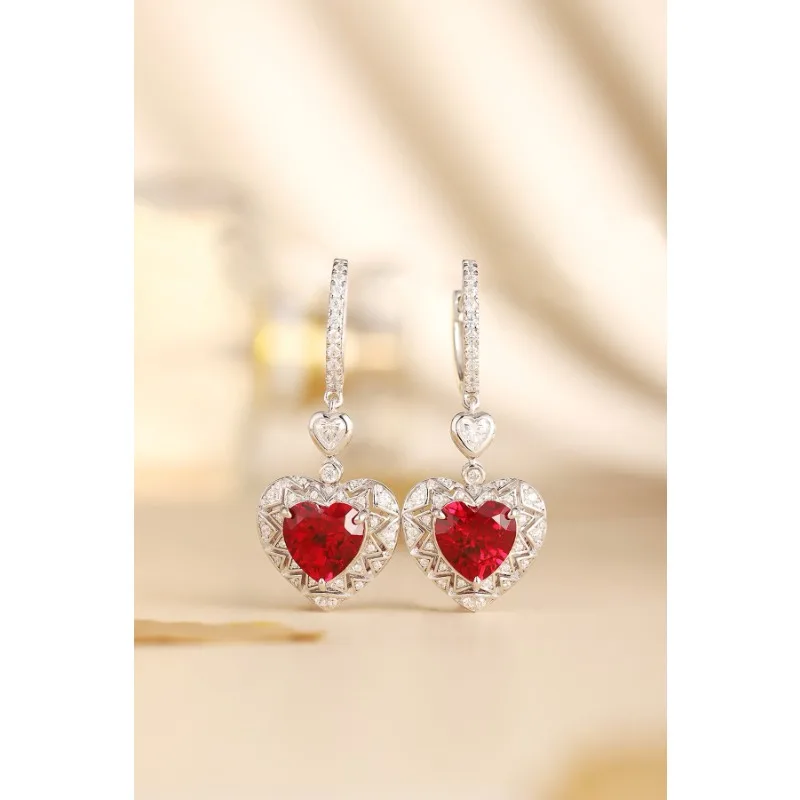 

Ruihe New Fashion 925 Silver Lab Grown Gemstones Ruby Sapphire Simulated Diamond Zirconia Jewelry for Women Daily Gift Earring