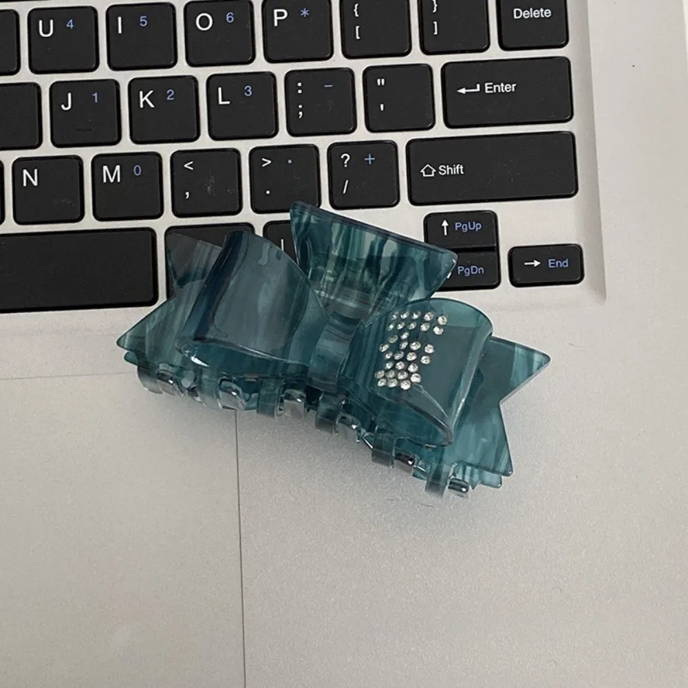 

Ins со стразами и бантом для волос, элегантный блестящий ацетатный зажим в виде акулы, головные уборы в корейском стиле, маленькая заколка для волос, уличная одежда