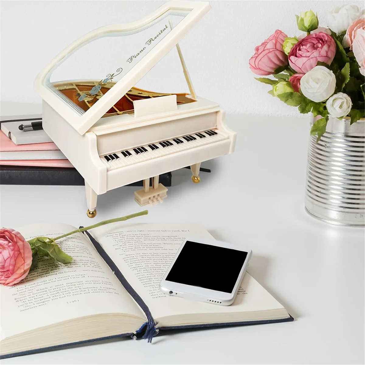 AD30-ピアノオルゴール、白い時計じかけの機械式オルゴール、誕生日プレゼントやデスクトップの装飾用のクラシックオルゴール
