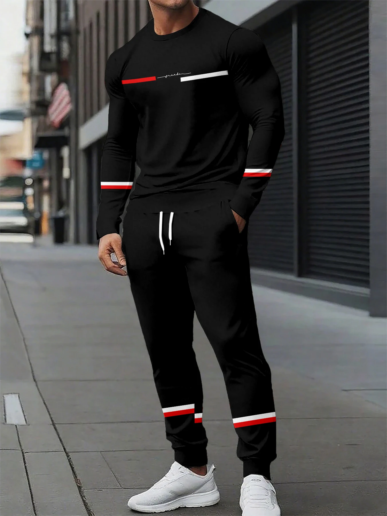 The new men's round-neck sweatshirt set for Spring and Autumn 2025 features street fashion and comfort with 3D pattern printing