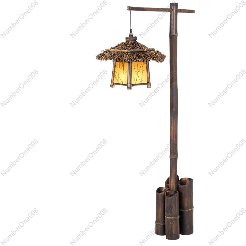 

VerticalKraftPaperBambooWeaving Retro Floor Lamp Fishing Lamp Table Lamp Night Light Zen Tea Room Chinese Style Living Room Book