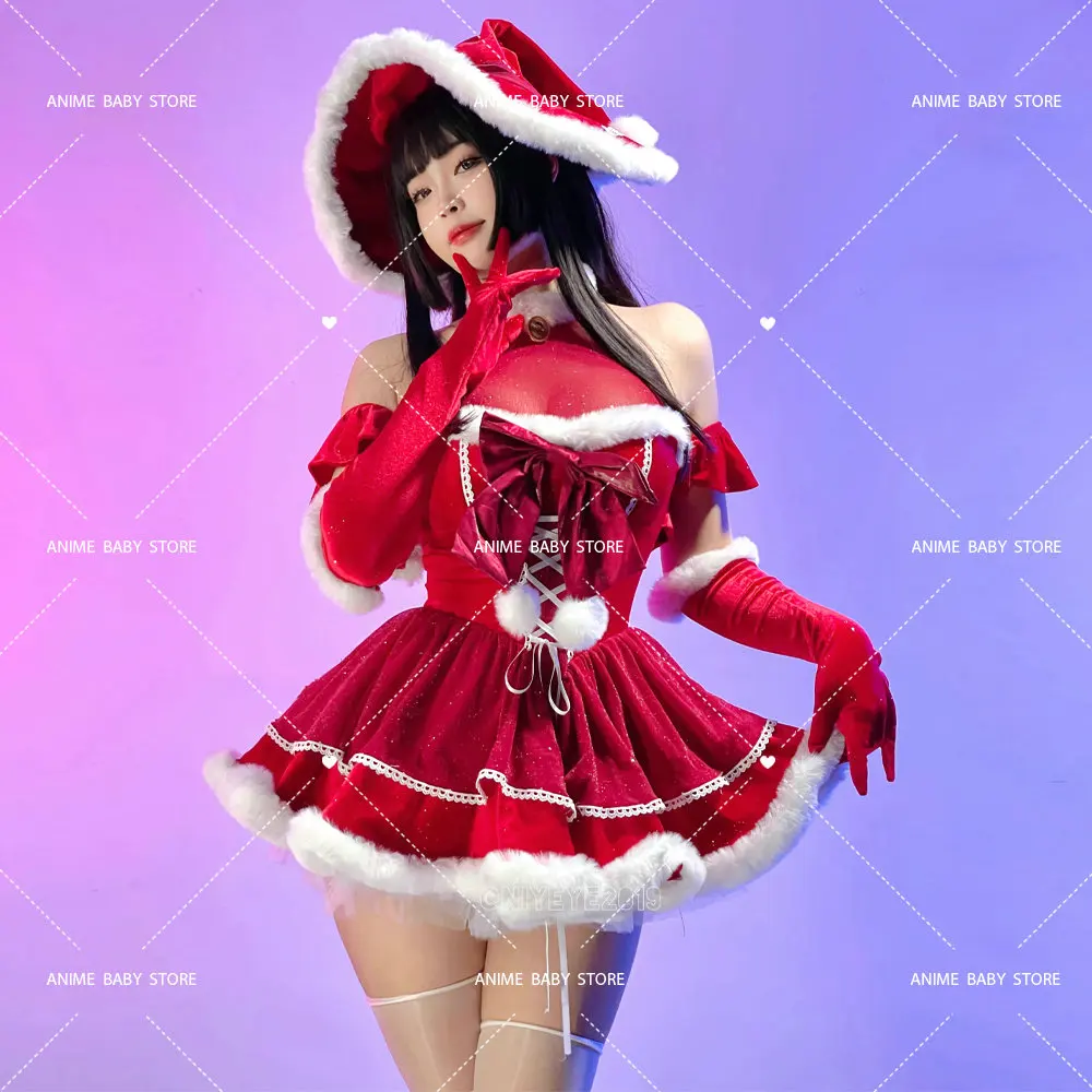 Schöne rote Magd Lolita Kleid kawaii Halloween Outfits Schürze Maid kawaii Weihnachts kleid Weihnachts mann Cosplay Kostüm Frauen