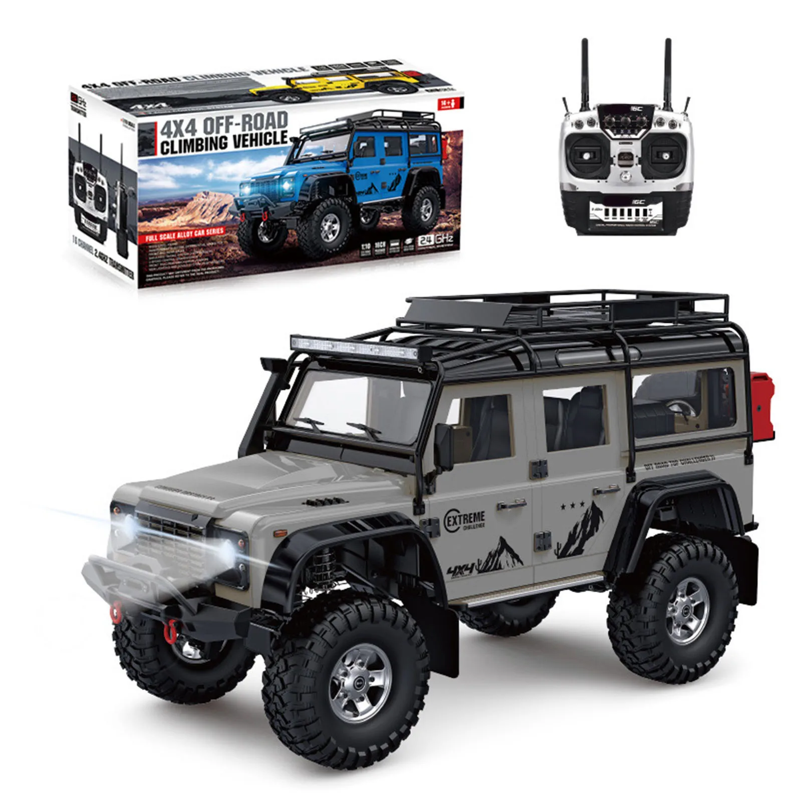 

1/10 RC гусеничный автомобиль, реалистичная структура, открывающиеся двери, альпинистский автомобиль с водонепроницаемым рулевым механизмом 9 кг, серый автомобиль с дистанционным управлением