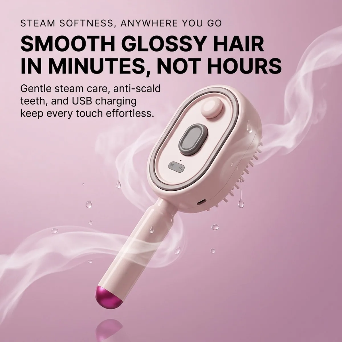 USB Rechargeable Nano Steam Hair Brush with Red Light Massage + 10ml Oil, Anti-Static Frizz Control Detangling Styling Comb