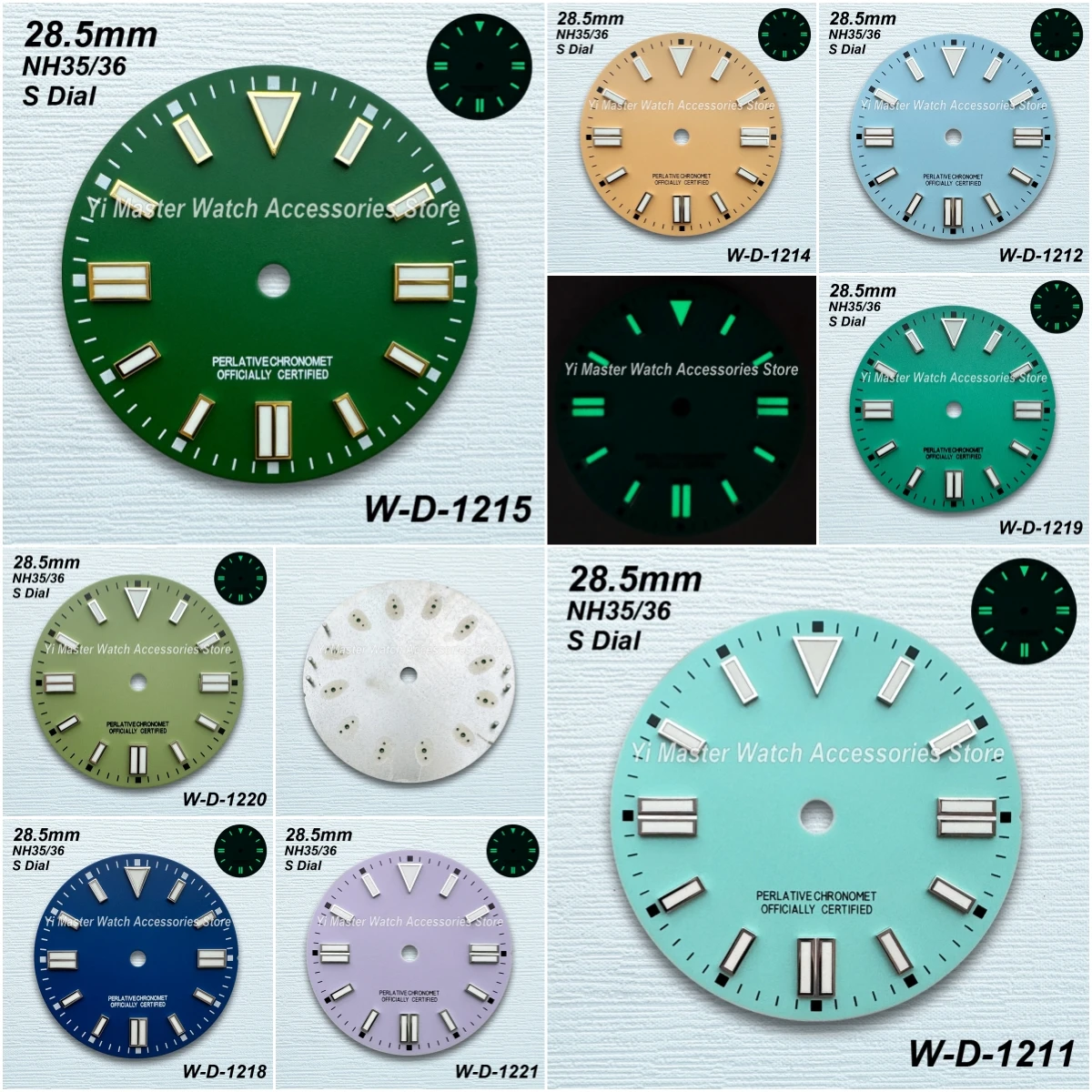 

28.5mm S Logo Matte Dial Fit NH35/NH36/4R/7S Automatic Movement Green Luminous High-Quality Watch Modification Accessories