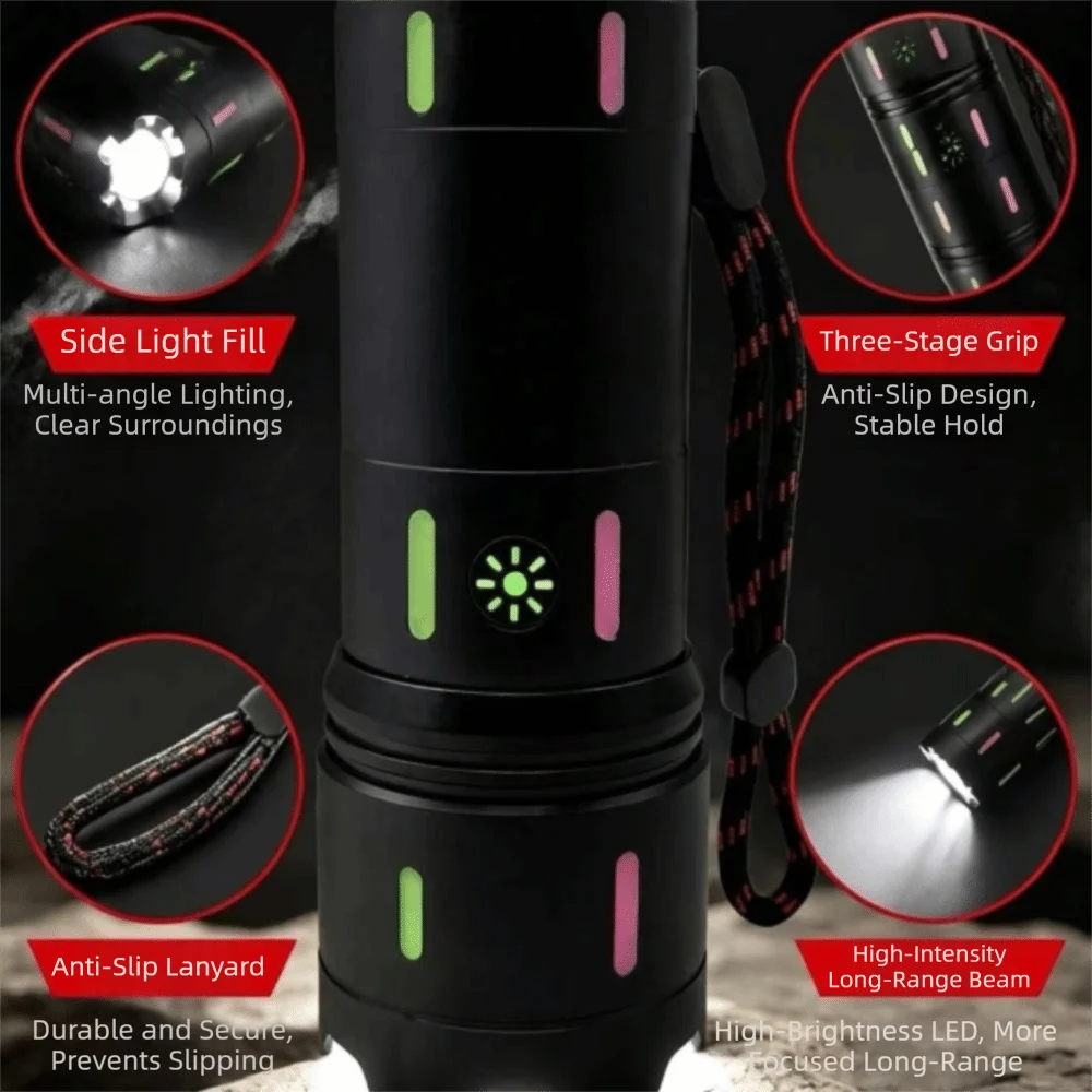 High-Intensity Long-Range Flashlight High Lumen Portable Digital Display Flashlight Bright Digital Display